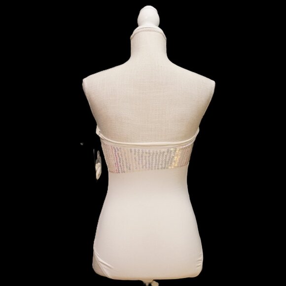 DKNY Ivory Bandeau Under Wire Built in Bra Sequin Banded Swimsuit Women’s Size 6 - Picture 5 of 9